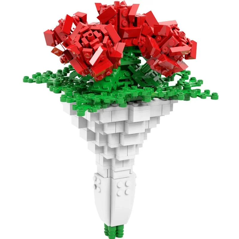 Conjunto de blocos de empilhamento de buquê de flores de rosa sonhadora para crianças, brinquedos de construção de modelo de fantasia