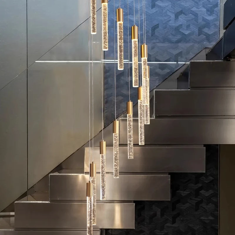 Crystal pillar staircase chandelier modern and simple dining room sales office project, duplex living roomloftHollow chandelier