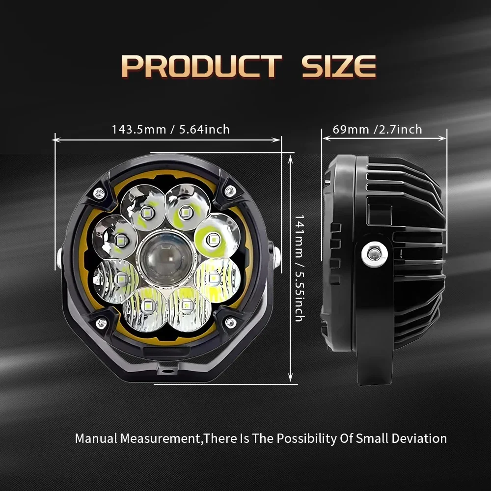 HAOLIDE Led Work Light 6inch 6000k Hi/Lo Beam 3500k Amber DRL Strobe Flashing with Wire off-road useAngle for SH125i 1200RSCar view 5