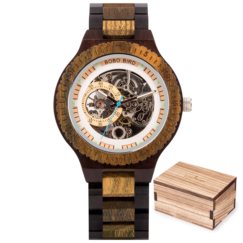 BOBO VOGEL Holz Mechanische Uhr Männer Relogio Masculino Große Herren Uhren Top-marke Luxus Uhren erkek kol saati Dropshipping