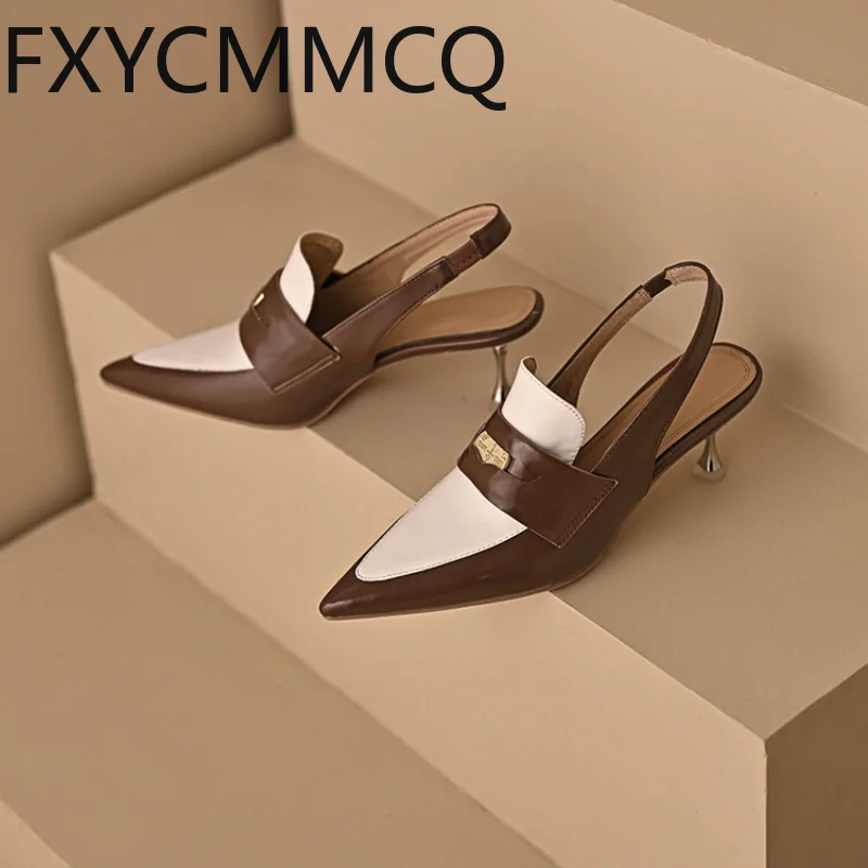 

FXYCMMCQ Women's Leather Rear Hollow Pointed Shoes with Deep Mouth and Thin High Heels, Size 31-46 23-1