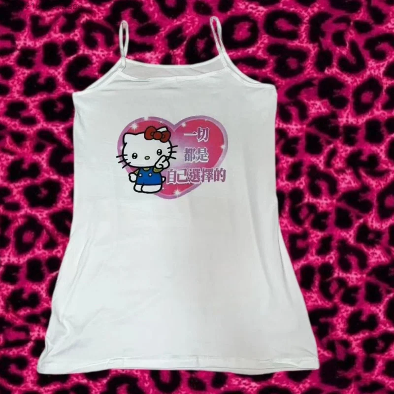 Sanrio Hello Kitty Cute Sling Dress Y2k Spicy Girl Casual Nightdress Sexy Sleeveless Pajama Suspender Women Home Sweet Nightgown