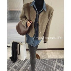 Veste Courte en Tweed pour Femme, Blazer Imperméable Oem, Vêtements de Mode Coréenne, Produits Tendance, Hiver 2022