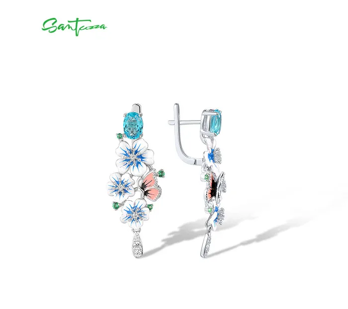 SANTUZZA Echte 925 Sterling Silber Ohrhänger für Damen, Funkelnde Bunte Blumen-Ohrringe, Zarter Hochzeitsschmuck – Detail 16