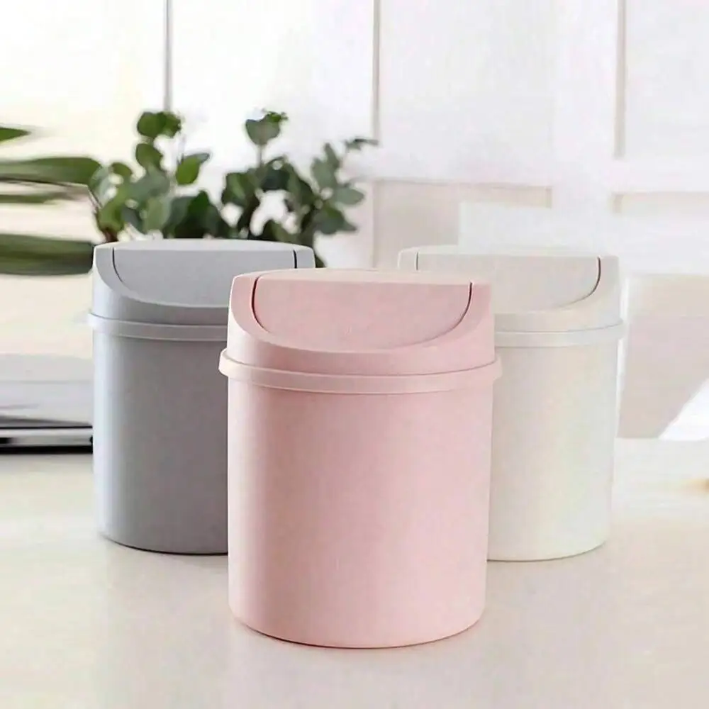 Mini Trash Can With Lid, Small Garbage Can, Plastic Waste Basket, Rotating Lid Design Prevent Odor Leakage, Suitable For Storing