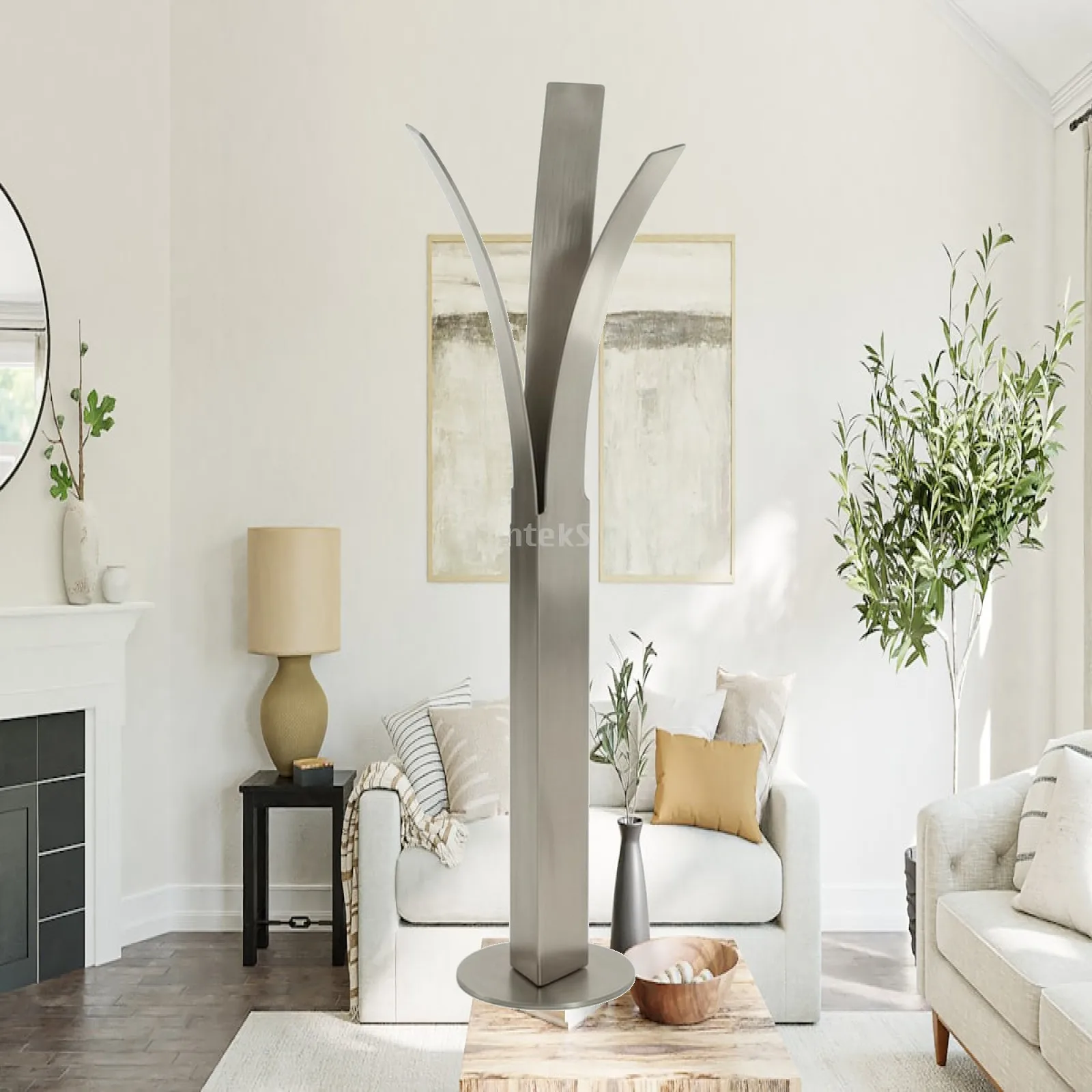 Metal Vase with Circular Base Minimalist Sculptural Vase Tabletop Flower Holder Modern Sleek for Minimalists, Entryway Table