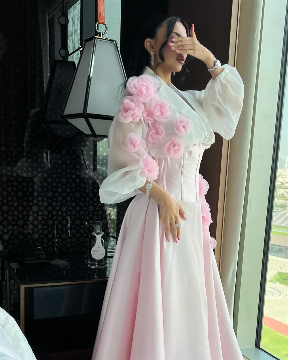 Customized Evening Gown Saudi Arabia Prom Dearin Square Collar A-line Floor Length Skirts Applique Bespoke Occasion Dresses Form