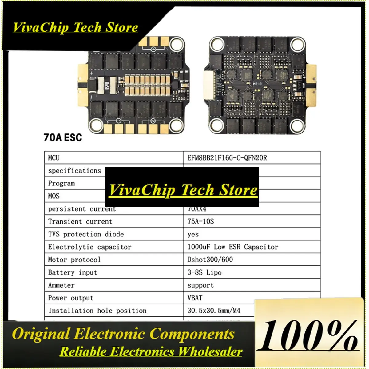 VivaSH743 Flight Stack H743 Flight Control 4in1 70A/80A ESC 3-8S Lipo Dual ICM42688 Gyro 7 UART For RC FPV Racing Drone 70A