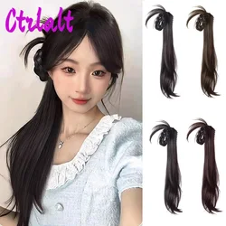 New Chinese Style Wig For Women With Claw Clip Style Side Ponytail Natural Hanfu Cheongsam Slightly Curly Wig Ponytail