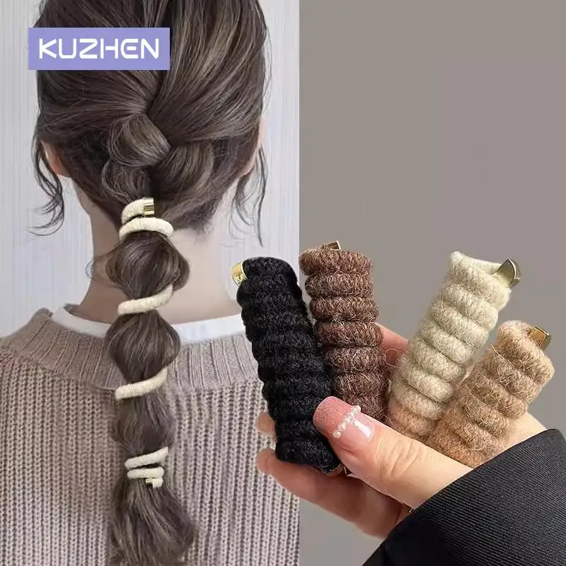 

Wool Telephone Cord Hair Ring Fashion Autumn And Winter Hair Rope High Ponytail Rubber Band Bubble Braid Hair Accessories