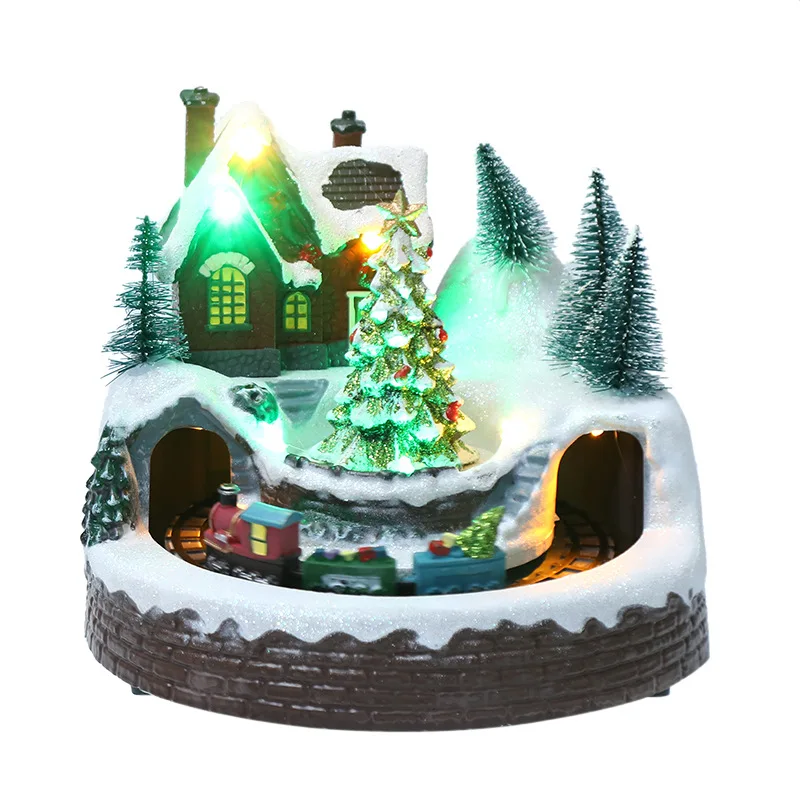 

Santa Claus Shining Music Small House Decoration Christmas Tree Spinning Small Train Snowy House Christmas Decoration Gift