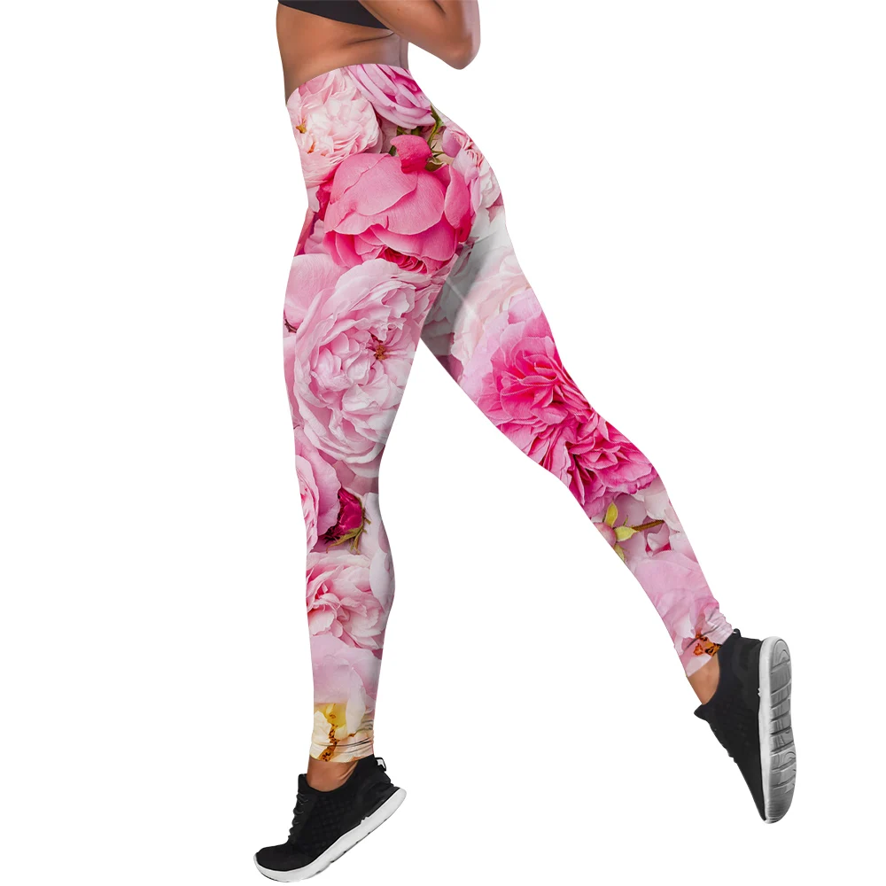 MSIEESO Fashion Floral Leggings Pretty Flower Rose 3D Printed Legging Indoor Outdoor Yoga Pants Jogging Fitness Sportswear