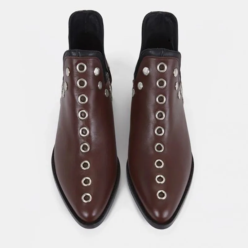 Boots Women New 2024 Winter Footwear Female Shoes Luxury Designer Rivets Ankle Low Ladies Pointy Autumn Fashion Rubber Basic Sq