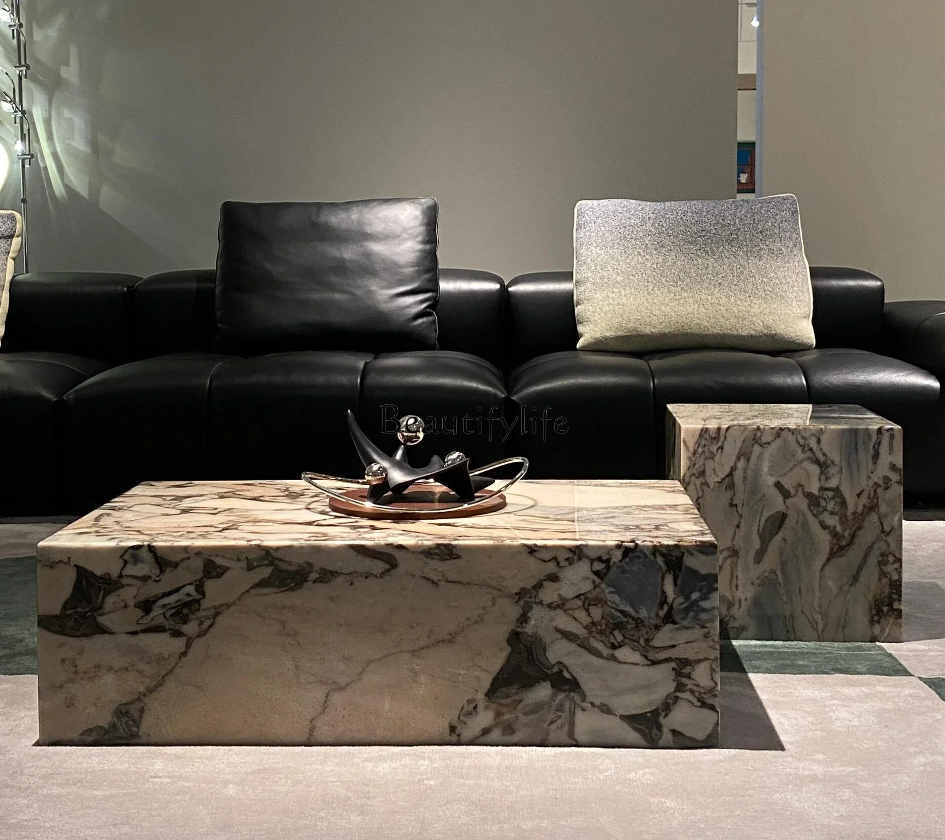 

LJY*Luxury Style Luxury Stone Endtable Italy Imported Natural Marble Side Table