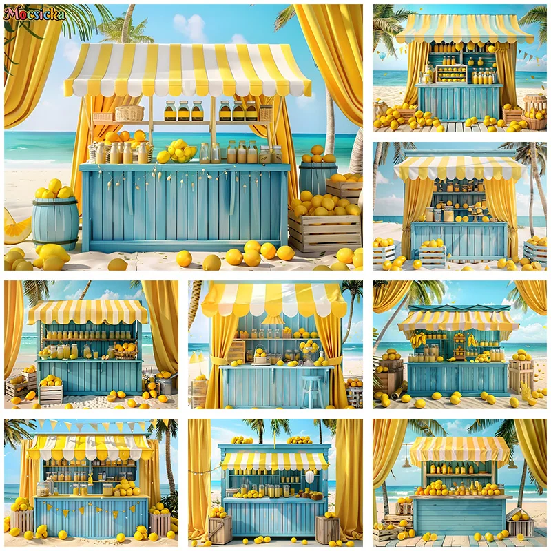 Mocsicka Summer Photography Backdrop Seaside Party Happy Birthday Lemon Background Kid Party Photo Banner Studio Prop