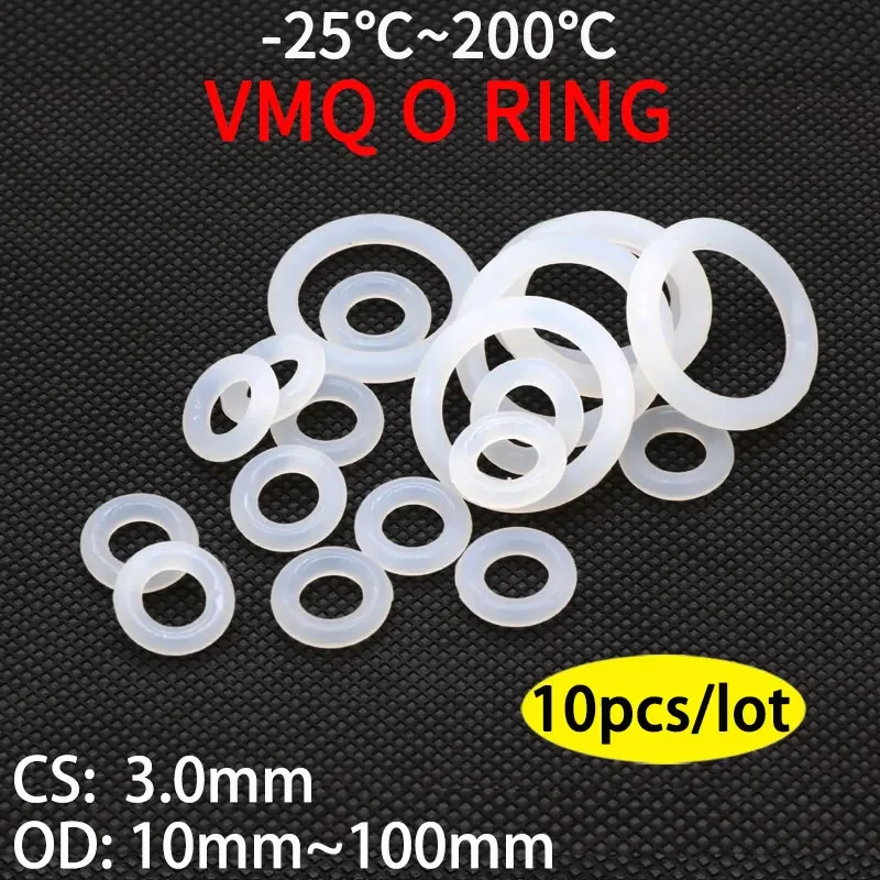 10pcs White O Ring Gasket CS 3mm OD 10 ~ 100mm Silicone Food Grade  o-rings silicon ring high temperature gasket