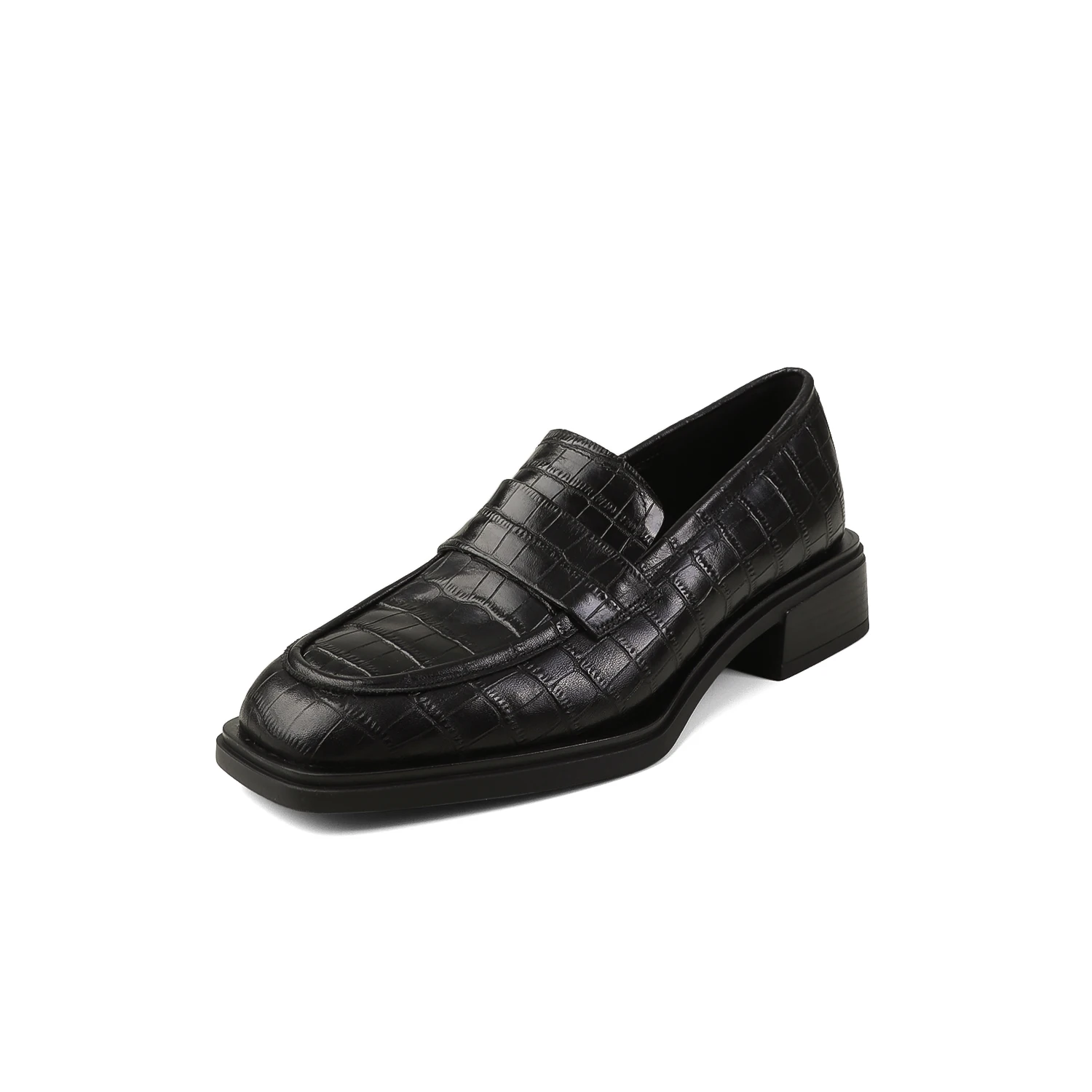 

Genuine Leather Croc Embossed Loafers Women Square Toe Deep Cut Office Commuter Shoes