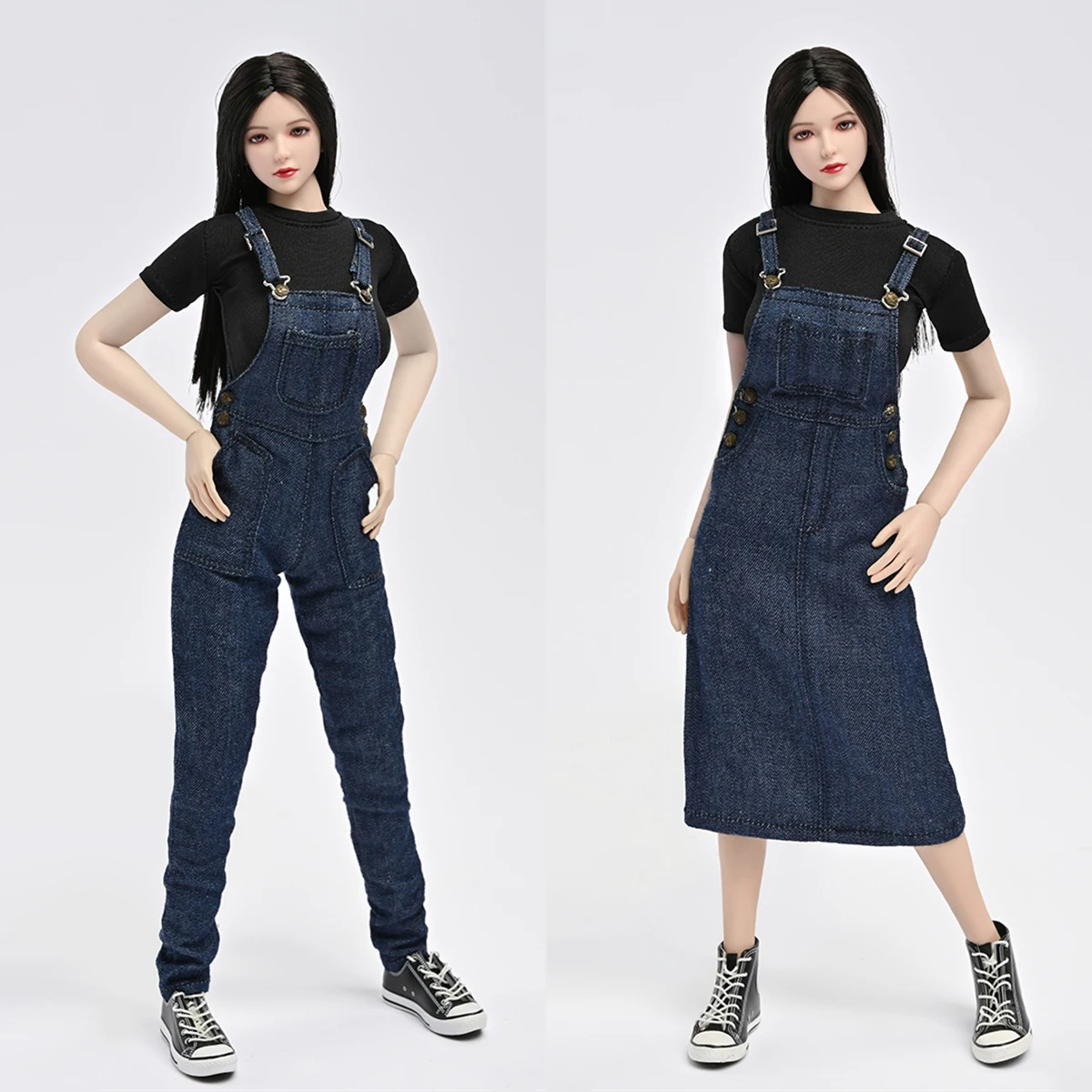 

ZYTOYS ZY5054 ZY5055 1/6 Denim Jumpsuit/ Long Skirt T-shirt Set Clothes Model Fit 12'' Female Soldier Action Figure Body Dolls