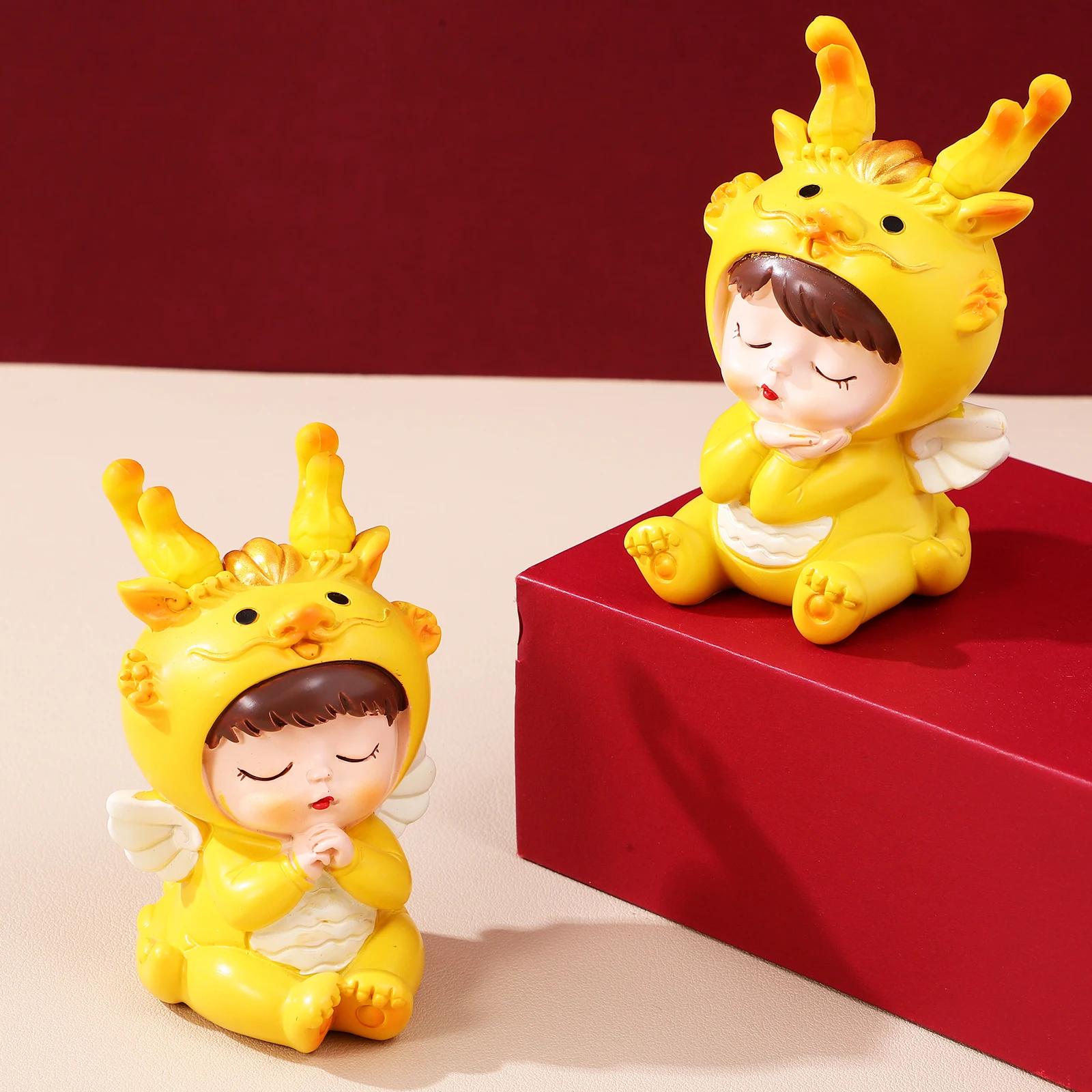 

2pcs Mini Dragon Figurines Resin Statue Desktop Ornament Cake Toppers Zodiac Dragon Home Decor Lightweight Tabletop