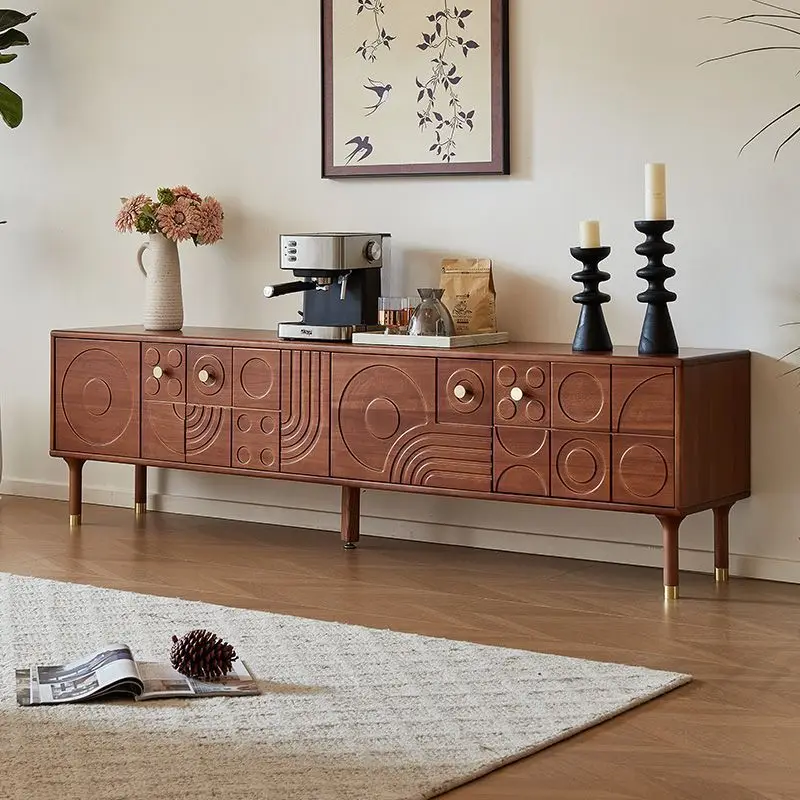 

Medieval Solid Wood TV Cabinet Carved Living Room Side Medieval TV Storage Storage Floor