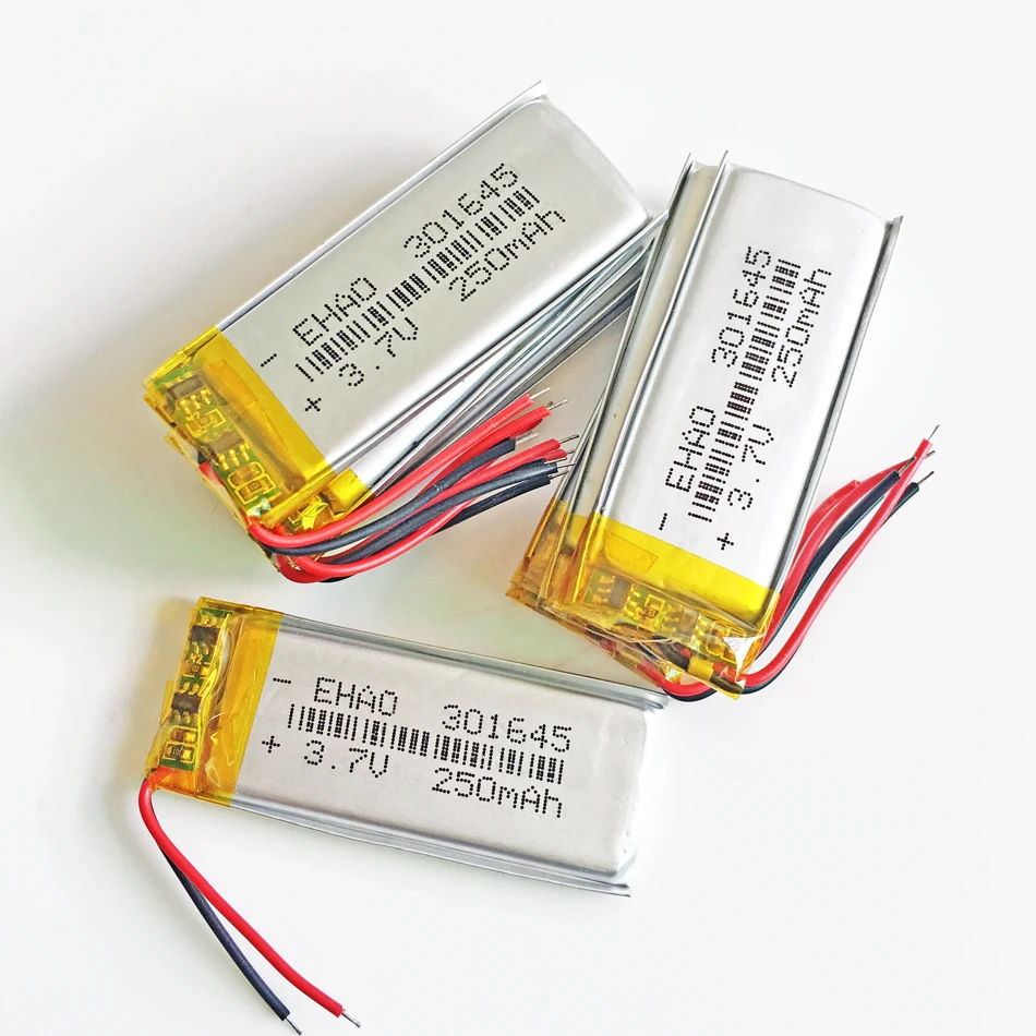 10 PCS 3.7V 250mAh Lithium Polymer LiPo Rechargeable Battery 301645 For Handheld GPS Navigator Mp3 bluetooth LED light 3*16*45mm