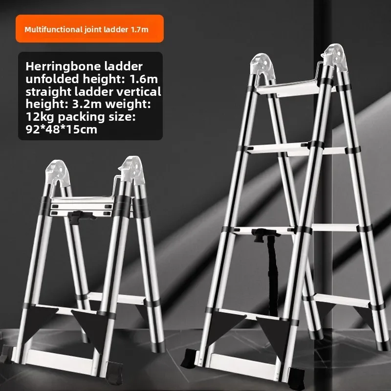 Telescoping Ladder Stowable Step Ladder Multi Purpose Home Workshop Aluminum Stainless Steel Foldable Ladder Folding Ladder