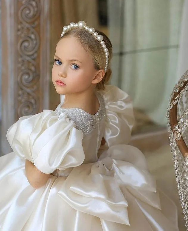 Flower Girl Dress Lolita Princess Ball Gowns Kids Girl abito spagnolo con fiocco Infant Birthday battesimo abiti Kid Boutique