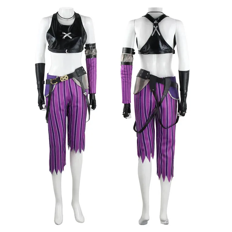 

Игровой костюм LoL Arcane Jinx, униформа для косплея, карнавальный костюм на Хэллоуин, женские сексуальные вечерние топы, брюки, комплект; 8 дюймов,