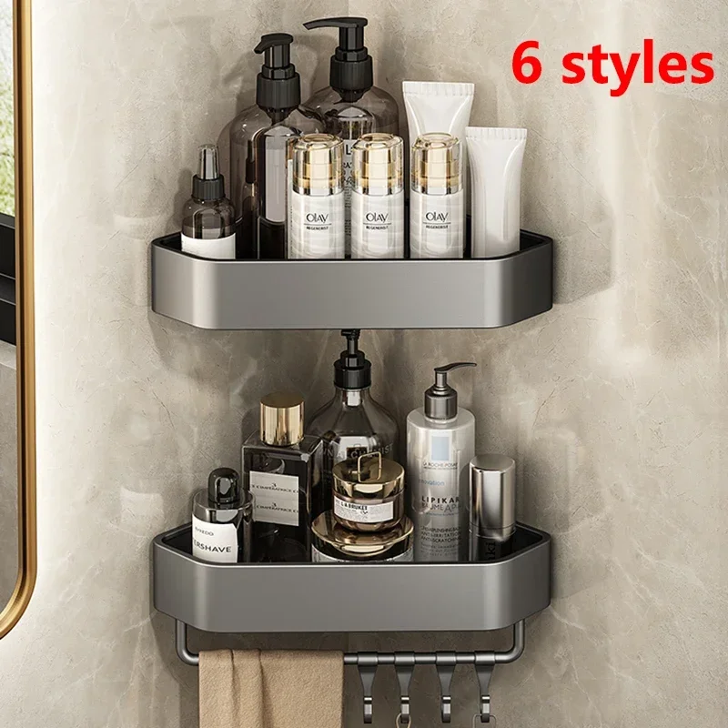 Bathroom Accessories 2/3/4 Layer Towel Rack Storage of Toiletries Bathroom Shelf Gray Wall Mounted Toilet Space Aluminum