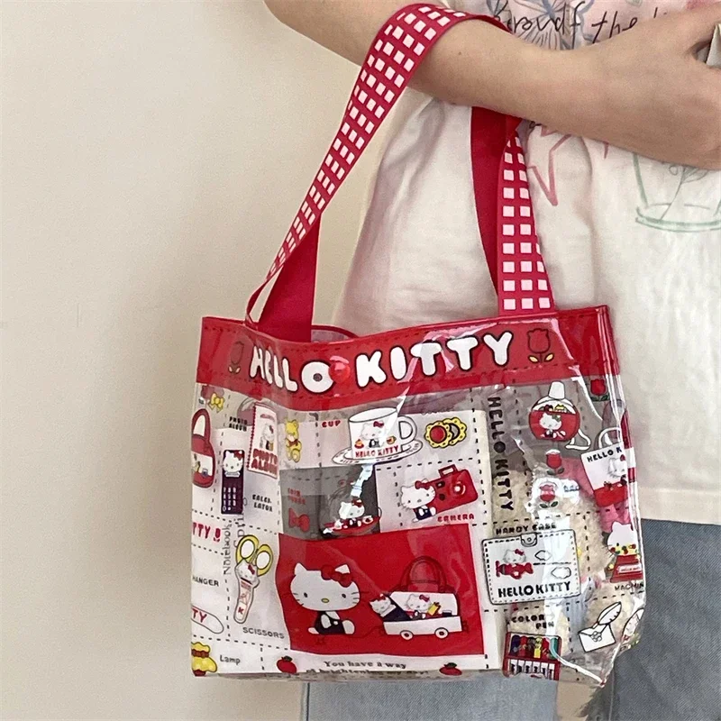 

Sanrio Hello Kitty Handbag Cute Cartoon Fashion Miniso Cosmetic Bag Portable Transparent Women Shopping Shoulder Bag Gifts