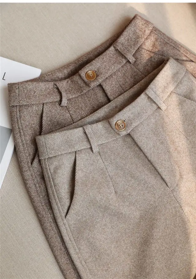 Wool Woolen Harem Trousers Women's Autumn and Winter New High Waist Slimming Ankle-Tied Suit Pants Loose Casual Cigarette Pants