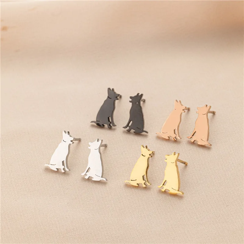Fashion Mini Stainless Steel Animal Earring Cartoon Bulldog Corgi Sausage Dog Stud Earrings for Women Men Piercing Ear Jewelry