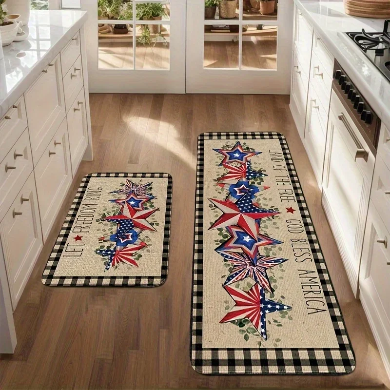 VIKAMA American Patriotic Stars And Stripes Kitchen Floor Mat, Anti-Slip And Oil-Resistant Long Strip Mat For Home Decoration