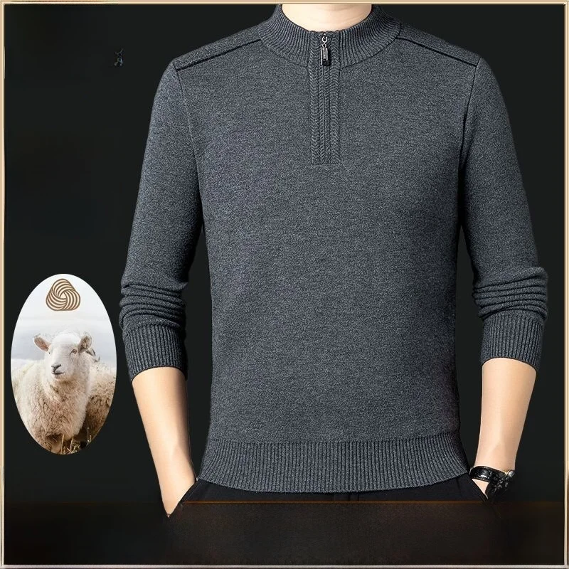 

Pierre Cardin Men's Winter Thiened Woolen Sweater f High Zipper Pure Color Fce Lined Warm Camere Knitwear Casual