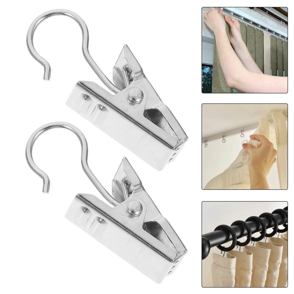 Stainless Steel Multifunctional Hanging Clamps 20/30/50pcs Mini Curtain Clips with Hook Home Anti-Slip Photos Decoration Clips