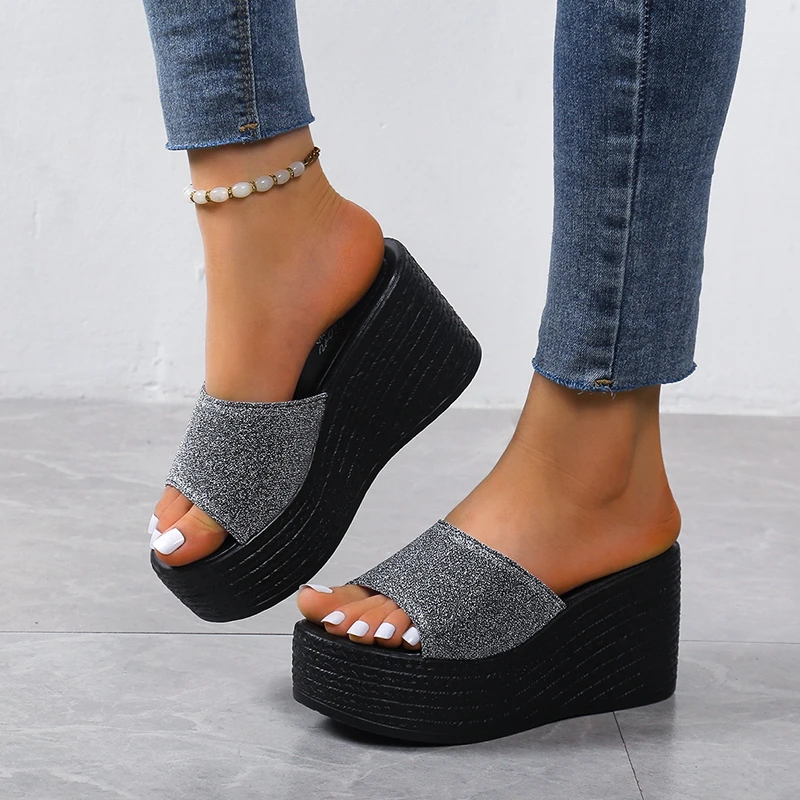 Sandals Summer 2024 New Women Slippers Wedges Platform Beach Flip Flops Trend High Heels Ladies Shoes Pumps Thick Slides Mujer