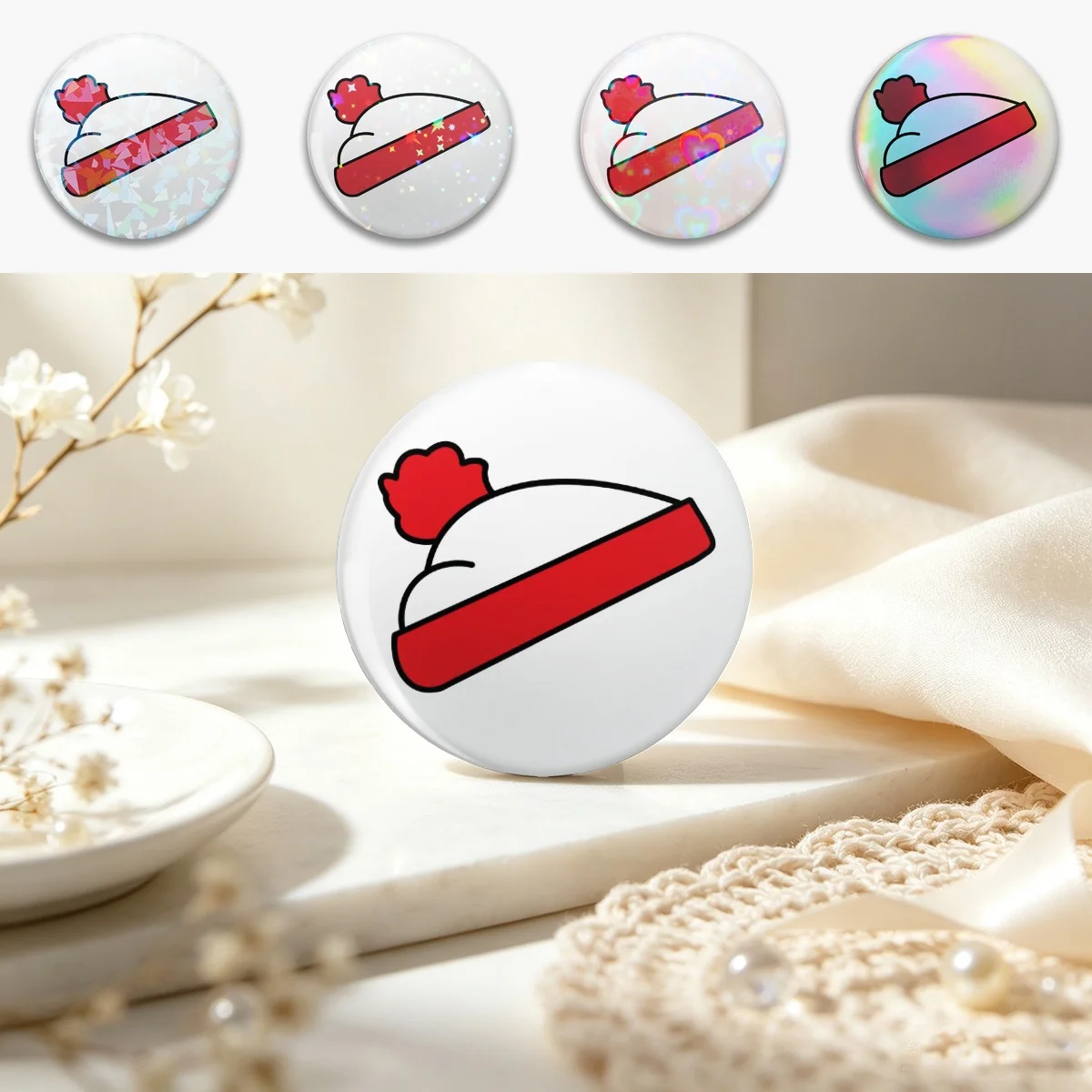 Where's Wally/Waldo Hat Pin Holographic Star Heart Pin Brooches Laminated Button Fashion Accessory