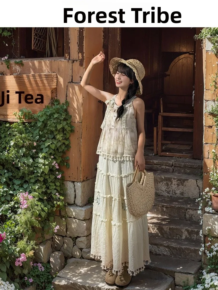

Original Bohemian Beach Vacation Women's Skirt And Top Set Spring Autumn Travel Outfit Breathable Polyester Fiber Short Sleev...