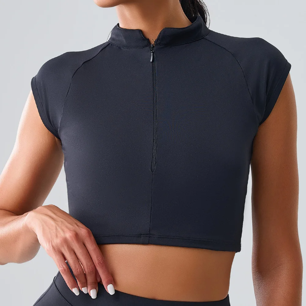 Women Yoga Top Zipper Sport T Shirts Push Up Fitness Clothes Workout Short Sleeve Yoga Shirt Gym Top Quick Drying Running Top