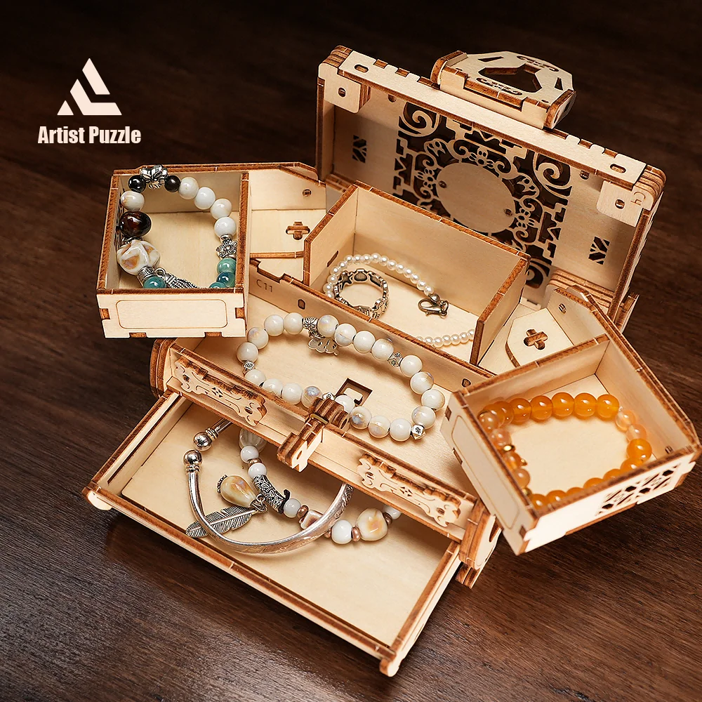 Puzzle 3D Zestaw drewniany Dorośli Diy Model Rzemiosło Dekoracja Puzzle Ręcznie robione zabawki Model 3D Pudełka na biżuterię Prezenty świąteczne