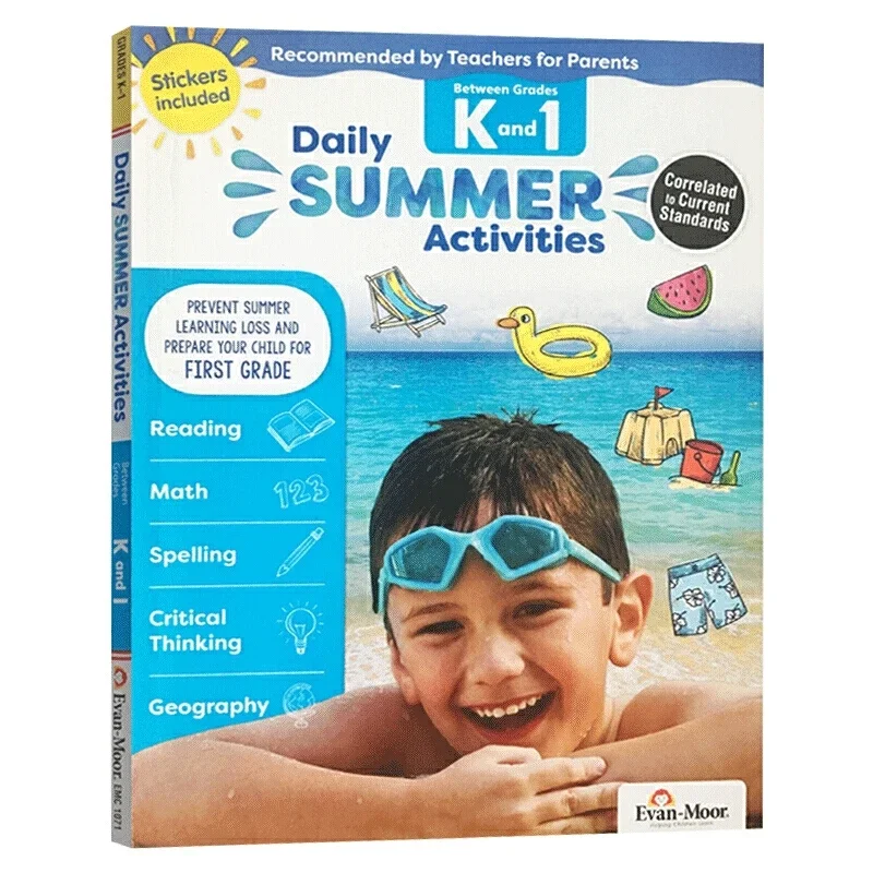 Evan-Moor Daily Summer Activities, Grade K-1 Workbook,aged 5 6 7 8, English book 9781629384832