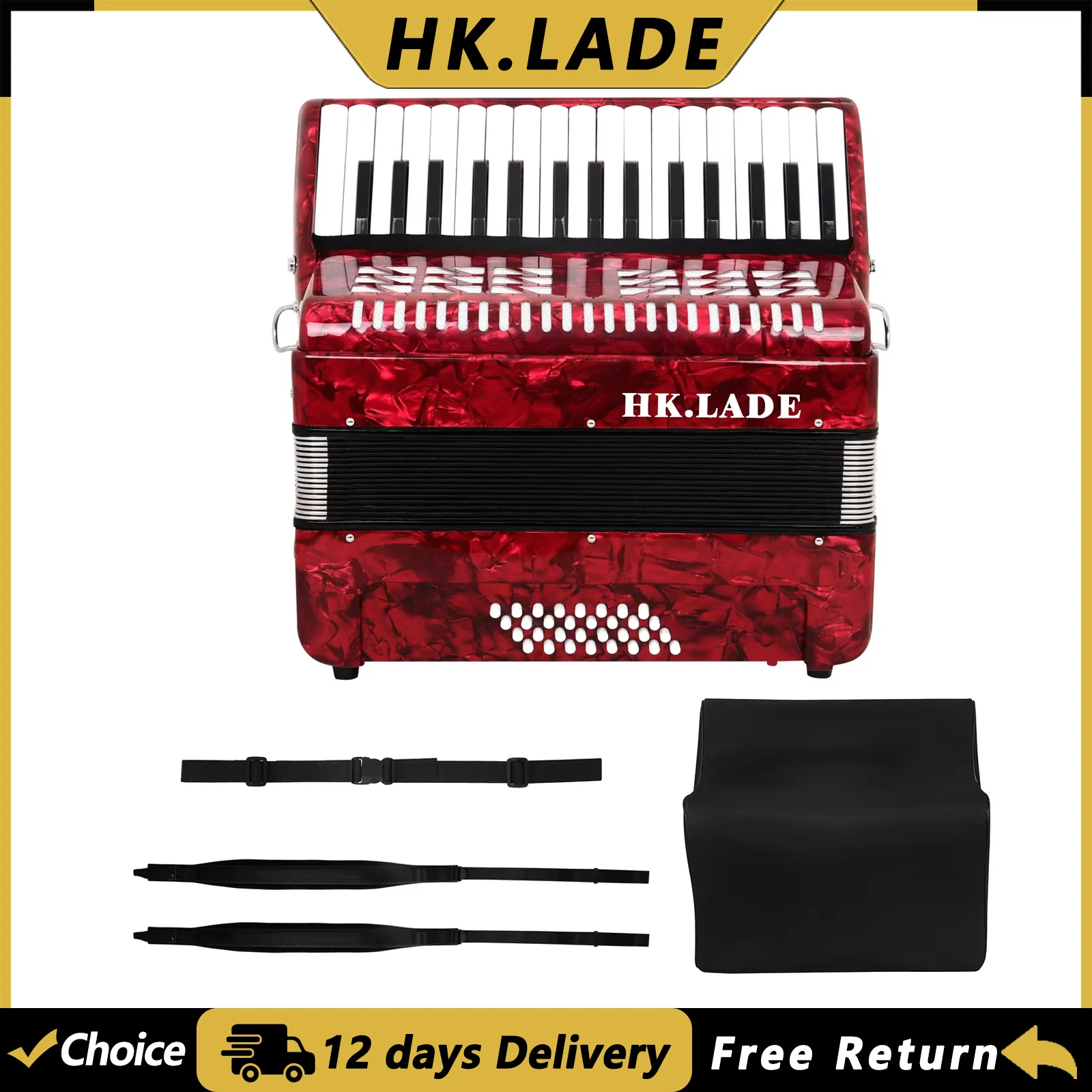 HK.LADE AH-80 Professional Accordion 32 Keys 32 Bass Accordion with Bag Strap Keyboard Instrument for Grading Performance