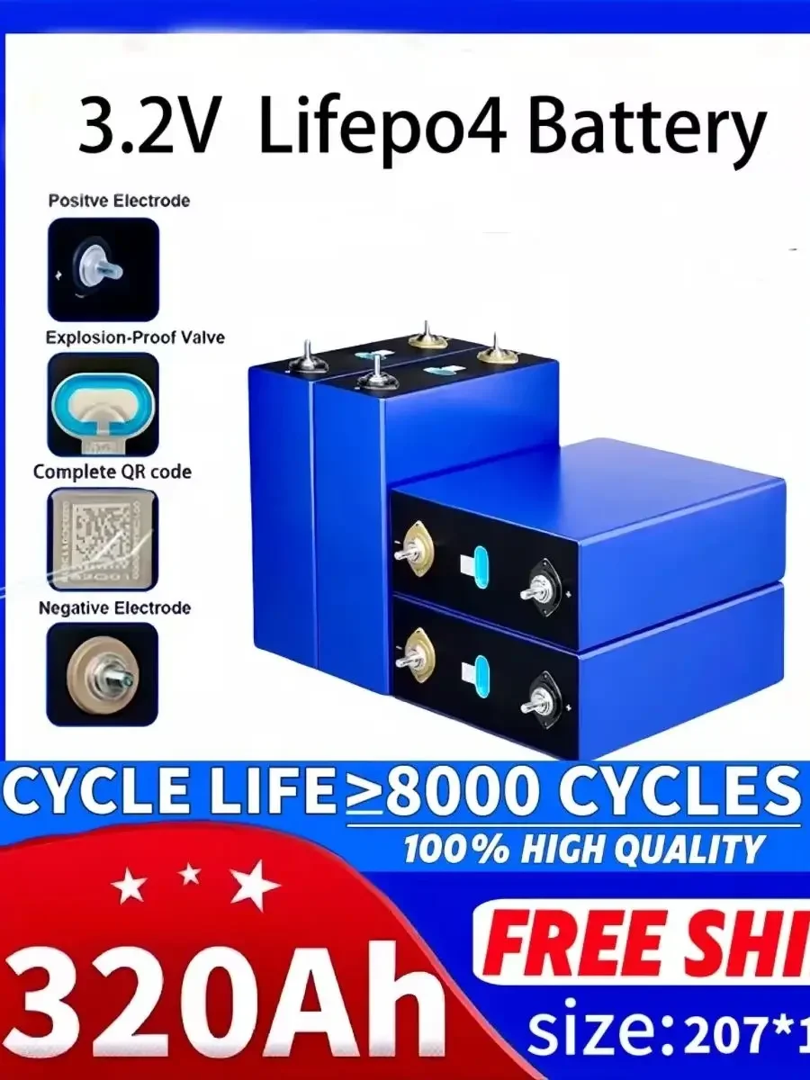 

Lifepo4 Battery 3.2V 320Ah Grade A 12V 24V 48V EV RV Forklift Vans Campers EV Boats Yacht Golf Carts Solar Rechageable Battery