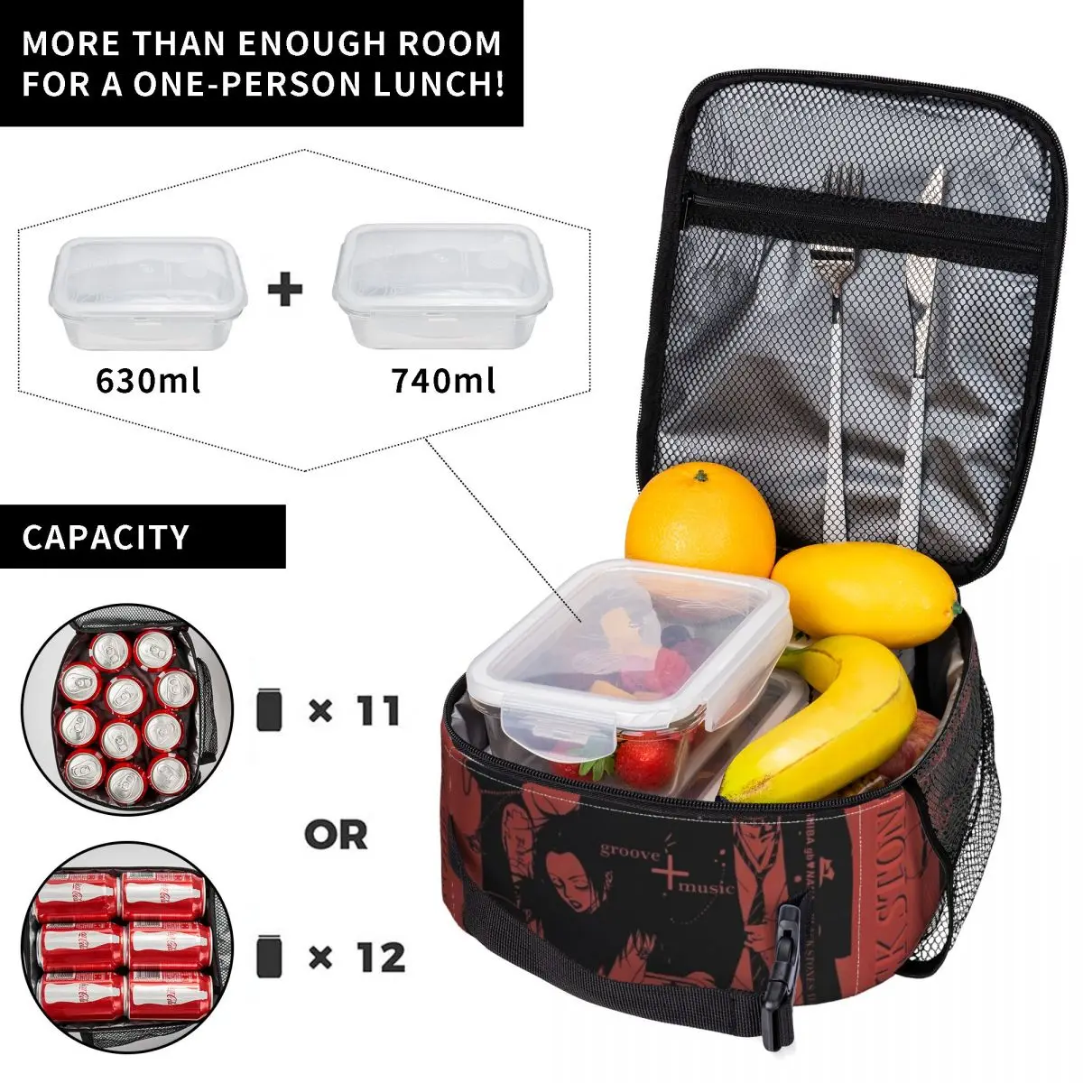 Nana The Black Stones Band Spread Accessories Insulated Lunch Bag Food Box Reusable Unique Design Thermal Cooler Bento Box