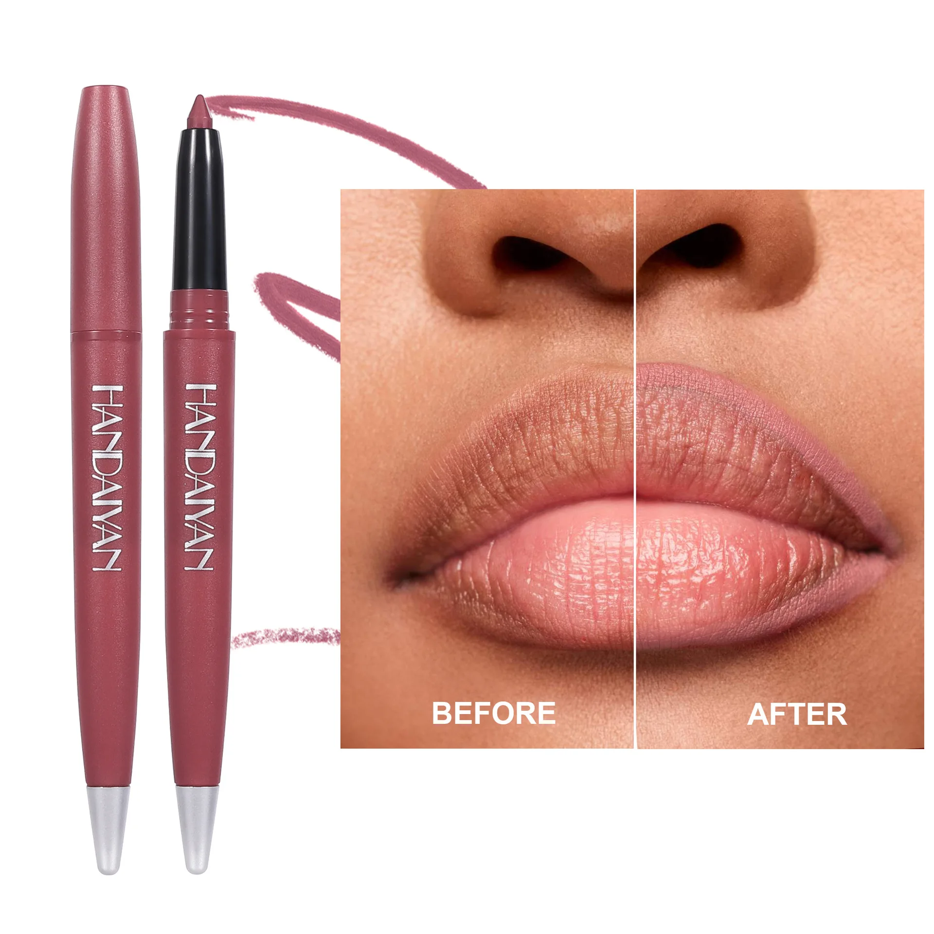 Handaiyan 6 Color Matte Velvet Lipliner Waterproof Long Lasting 8 Hours Not Easy to Fade Lip Hook Lipstick Pen Makeup Cosmetics