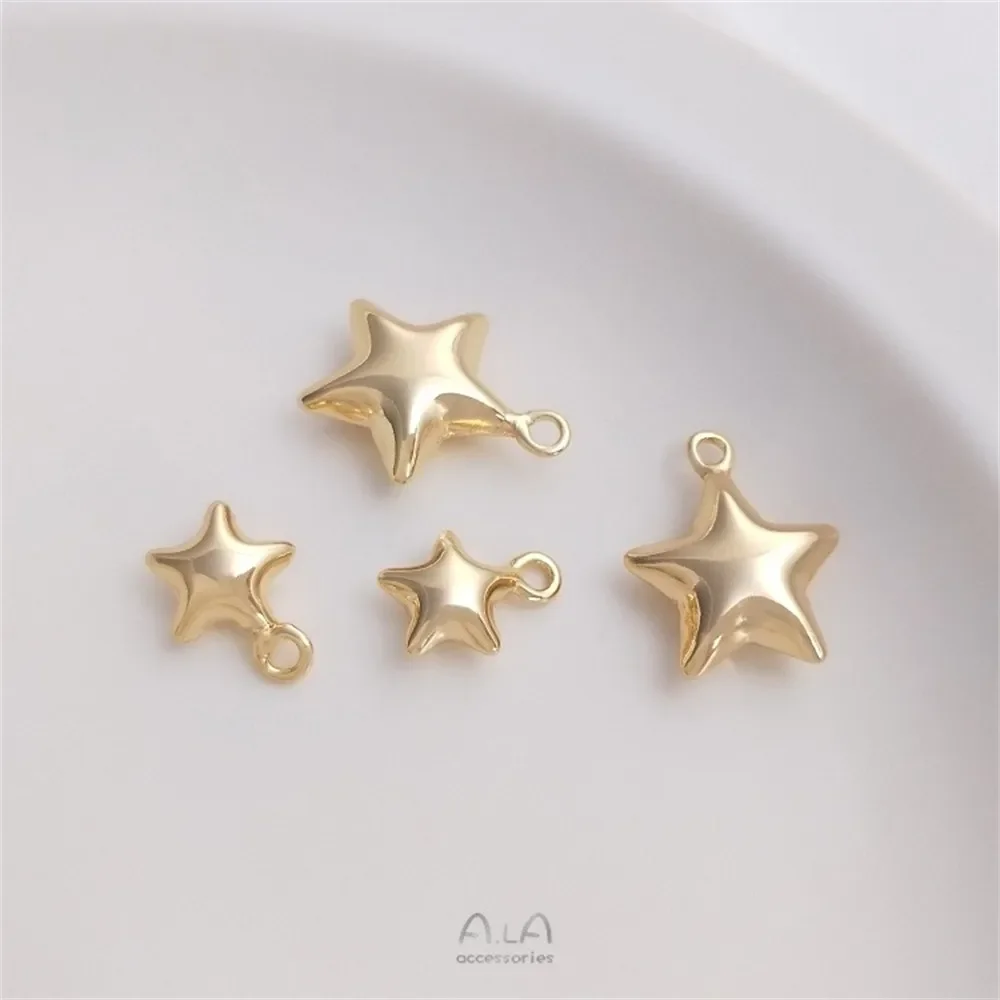 Pingente de estrela de cinco pontas, banhado a ouro 14k, colar tridimensional, joias feitas à mão, pulseira DIY, acessórios feitos à mão