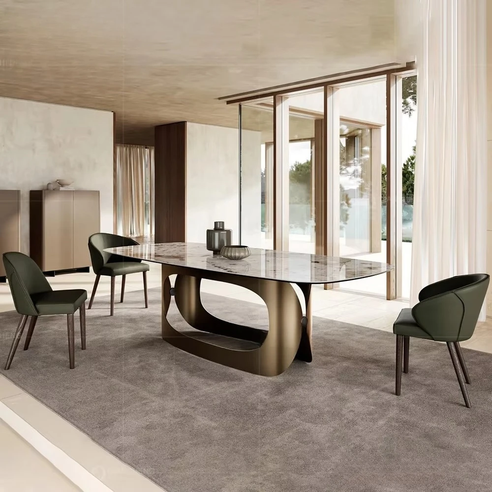 

Marble Retractable Folding Stainless Steel Dining Table Set 6 Seats 4 Chairs Made in Foshan, China