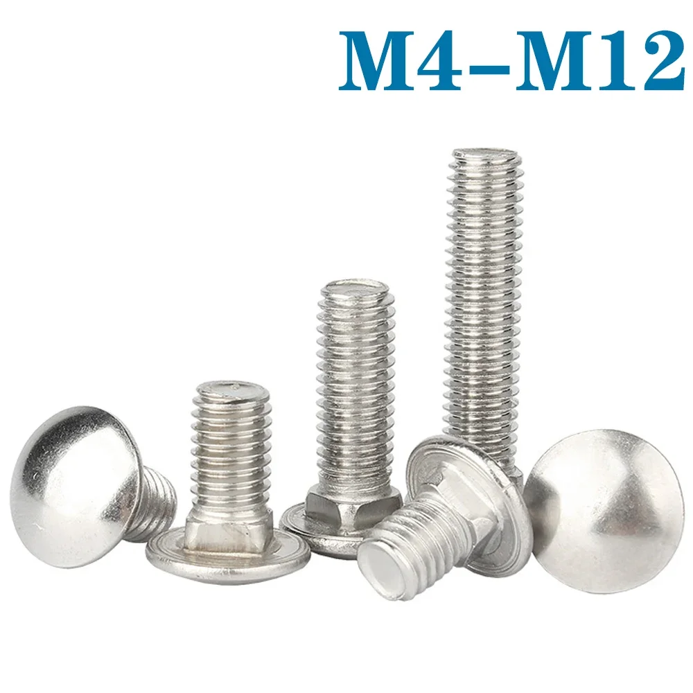 

10Pcs M4 M5 M6 M8 M10 M12 10 -100mm Length Carriage Bolt 304 Stainless Steel Round Head Square Neck Screw for Shelf Furniture