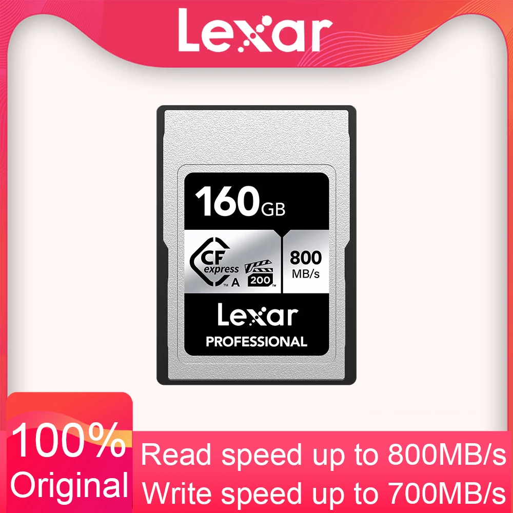 نوع بطاقة Lexar CFe express بطاقة ذاكرة أصلية للكاميرا حتى CFe وcvpg 8K وgb وgb Lexar CFexpress Memory Card Type A CFe VPG 200 8K 160GB 320GB Original CF Card for Camera Up to 800Mb/s Professional Video Cards