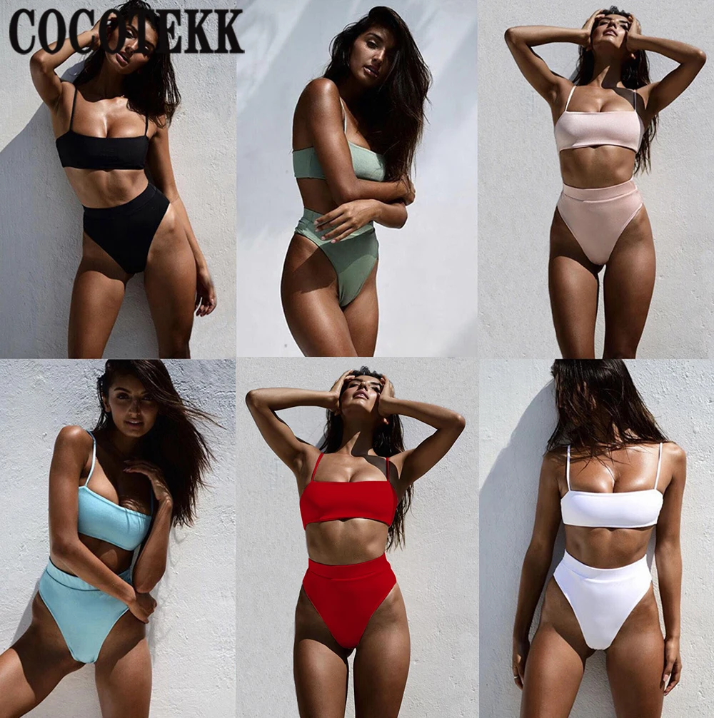 

Swimwear Women's Bikini Swimsuit 2023 New Classic Solid Color Bikinis Set High Waist Bathing Suit Female Bikinis Beach Wear Gfit